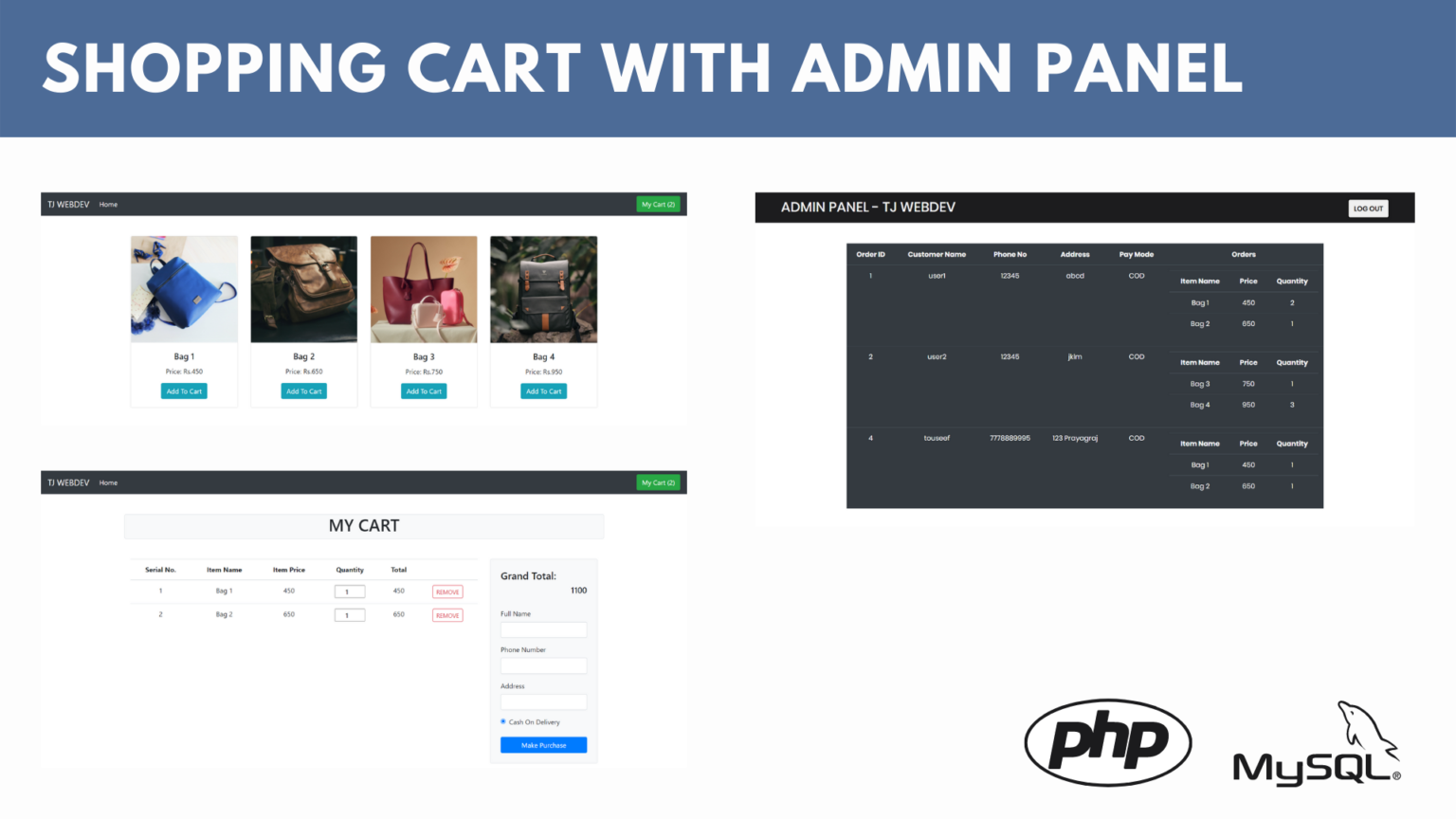 Shopping Cart Using PHP MySQL TJ WEBDEV Store